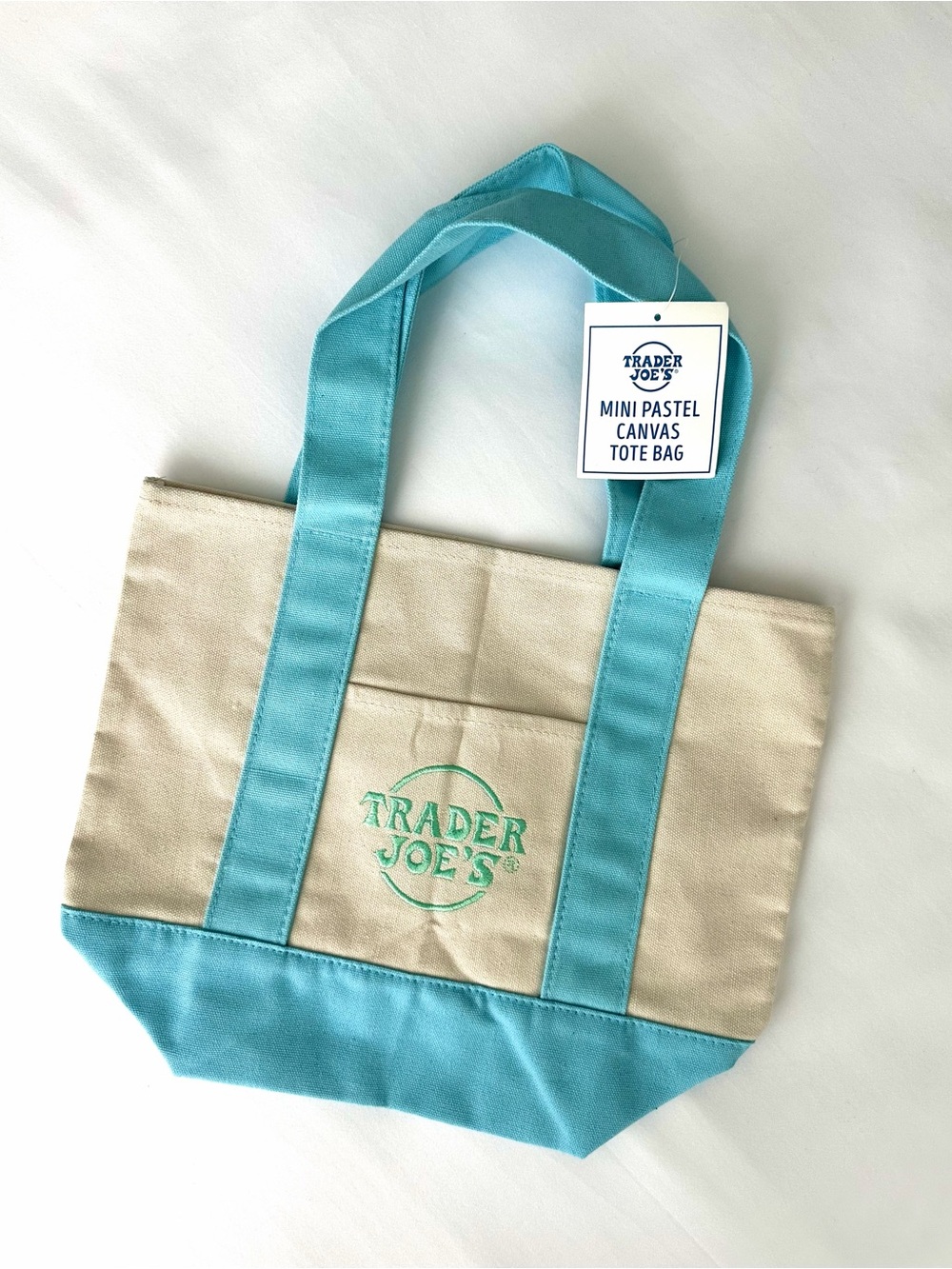 Trader Joe's Canvas Tote Bag in Beige and Teal NWT